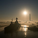 Ship Portrait - "USS Texas" at San Jacinto Park in Fog