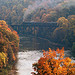Reading Company (RDG) 4-8-4 steam locomotive 2102 on Mahoning Creek Bridge on the Pittsburg and Shawmut Railway (P&S), near Kittanning, Armstrong County, Pennsylvania, Autumn 1972